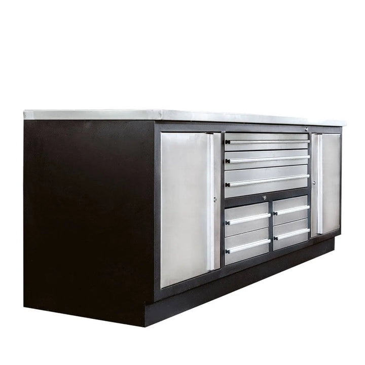 TMG Industrial Stainless Steel Workbench, 7', TMG Heavy Series, 7 Lockable Drawers, 2 Storage Cabinets, All-in-One Welded Frame, TMG-WB707S