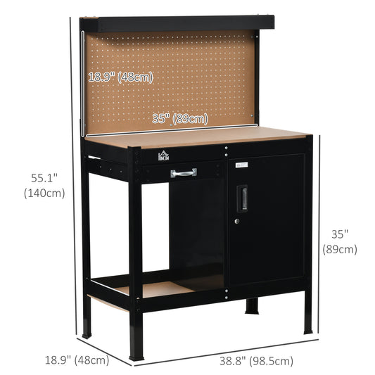 CoSoTower Multipurpose Tool Workbench for Garage, Garage Bench with Storage Drawer, Peg Board, Lockable Cabinet