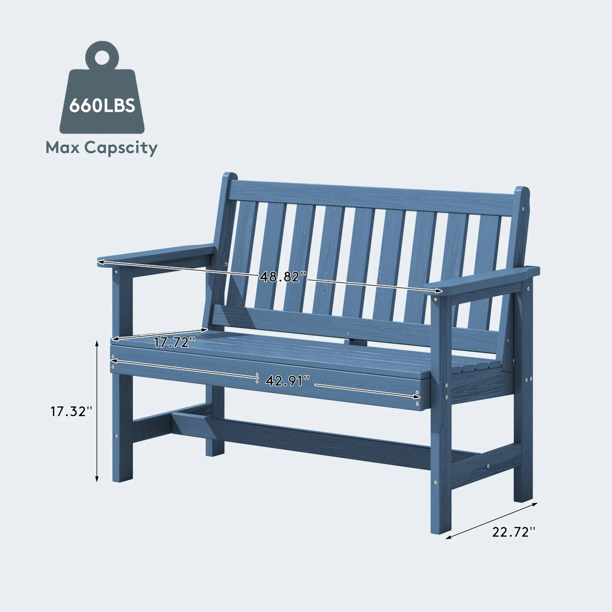 2026 NewSERWALL Outdoor Bench for 2-Person, Weather-Resistant HDPE with Aluminum Reinforcement, Supports 660 lbs, Comfortable Seating for Patio, Garden, and Porch, Black