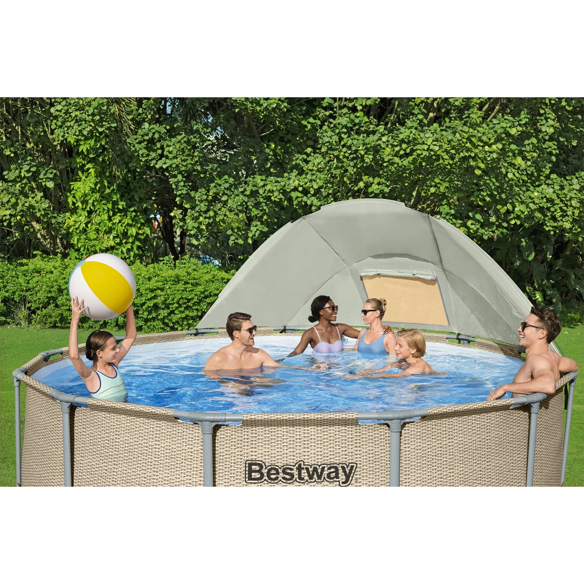 2026 NewBestway Power Steel 14' x 42" Round Above Ground Outdoor Swimming Pool Set