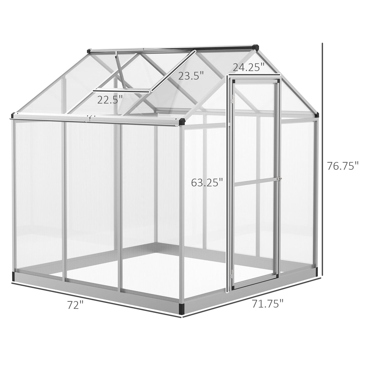Outsunny 6'x6.25'x6.4' Walk-in Garden Greenhouse Polycarbonate Panels Plants Flower Growth Shed Cold Frame Outdoor Portable Warm House Aluminum Frame