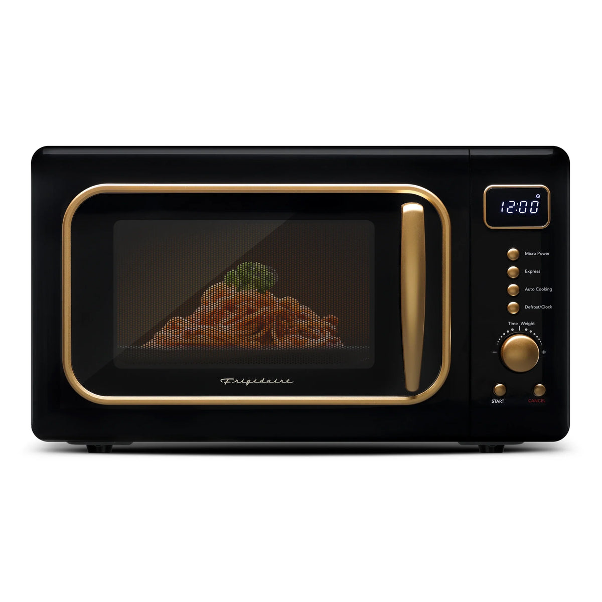 2026 NewFrigidaire 0.7 Cu. Ft. Retro Countertop Microwave Oven, Black and Gold