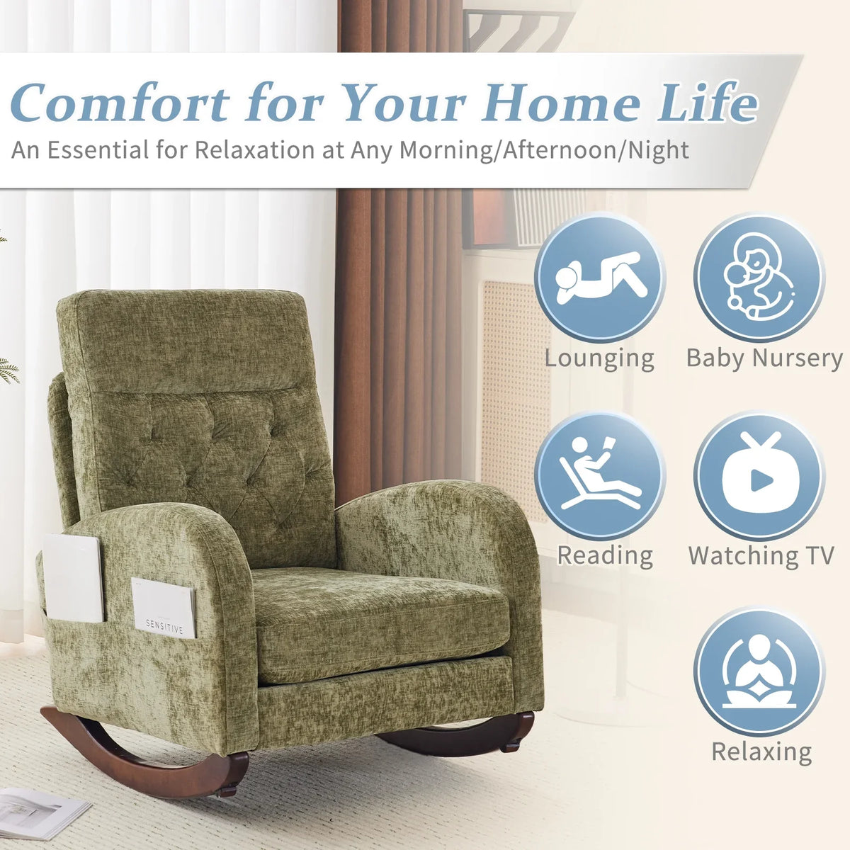 2026 NewKtaxon Rocking Accent Chair Glider Reading Chair Comfy Teddy Velvet Upholstered Single Sofa Rocker for Living Room, Nursery, Bedroom Beige