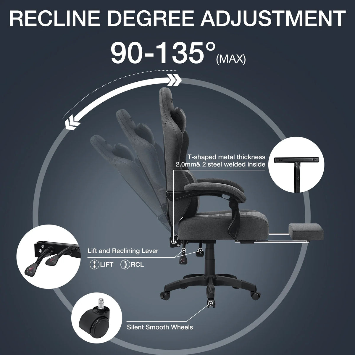 2026 NewHoffree Gaming Chair with Massage Fabric Office Chair with footrest for Adults, Ergonomic Gamer Chair with Headrest and Lumbar Support for Office Gaming, 440 LBS