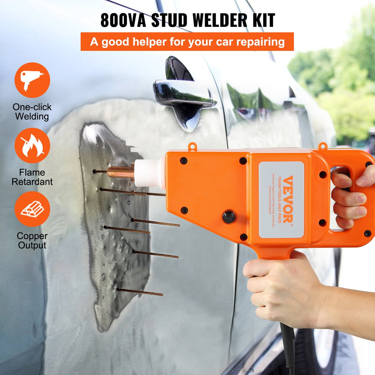 VEVOR Auto Body Dent Puller Welder 110v 800va Stud Welder Kit 1600a Spot Welder with Complete Accessory Kit 200 Nails for Car Body Panel (14x9'', Yellow)