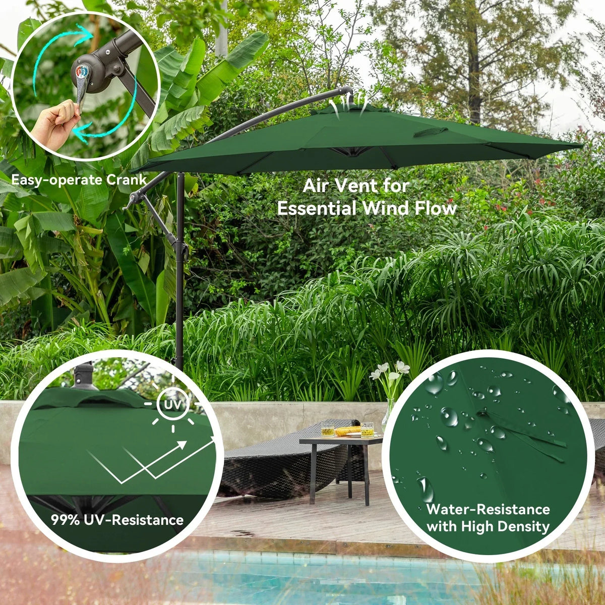 2026 NewJUSTLET 10ft Heavy Duty Patio Hanging Offset Cantilever Patio Umbrella W/ 4-Piece Base Included Included, Beige