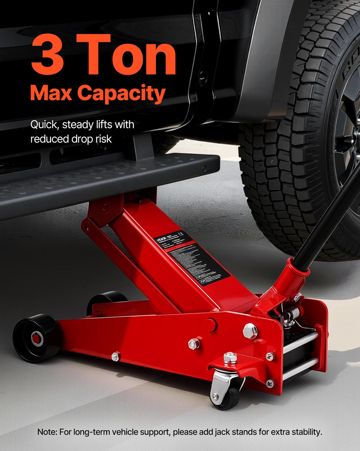 VEVOR Low Profile Floor Jack, 3 Ton (6614 lbs) Capacity, Steel Racing Floor Jack with Single Piston Quick Lift Pump, Hydraulic Trolley Car Lift for Sports Cars, SUVs, Pickups, Lifting Range 5.1"-19.7"