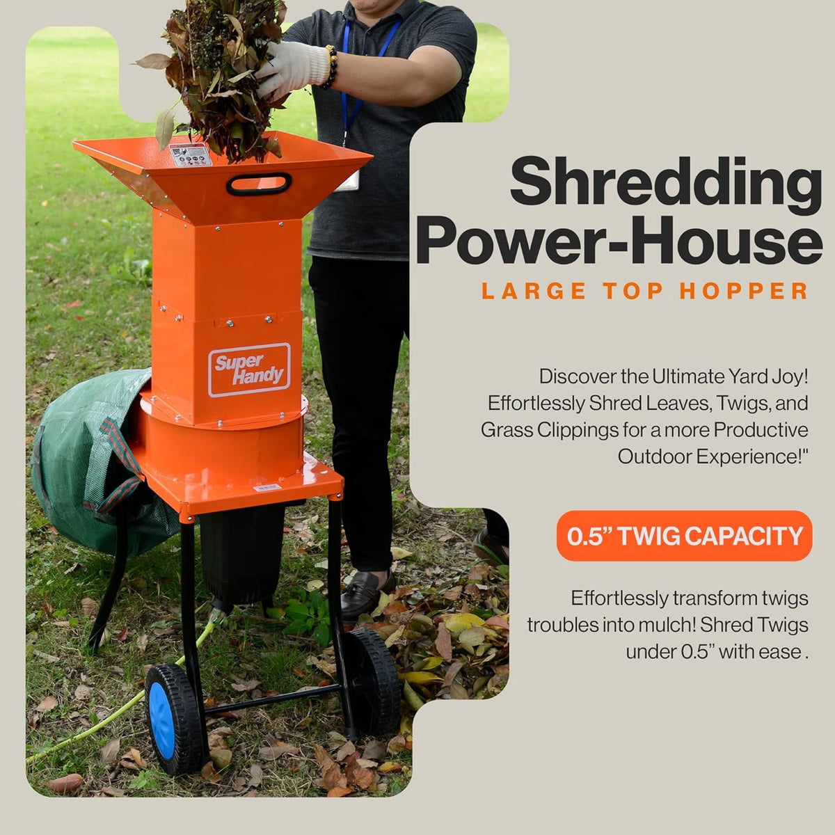 SuperHandy Small Branch Chipper Leaf Mulcher - 120VAC 60Hz Electric Shredder
