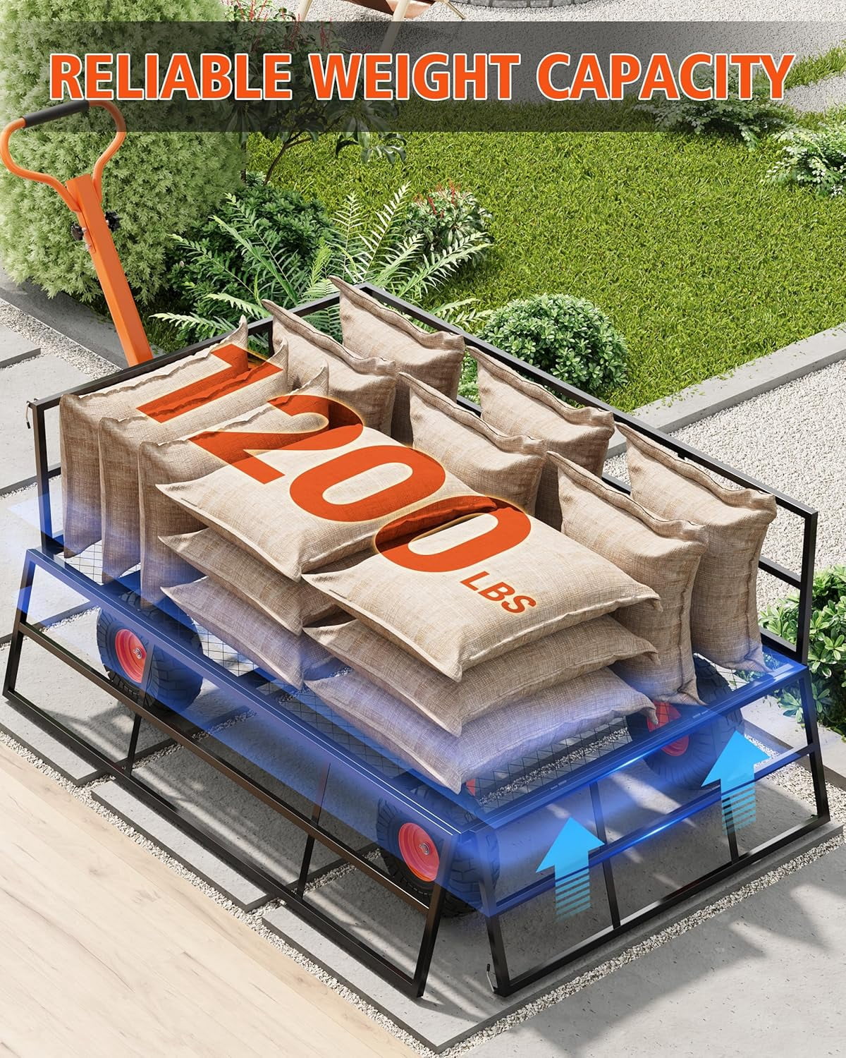 2-in-1 Garden Cart 1200 lb Capacity Steel Wagon with Removable Sides 13 In Tires and Rotating Handle