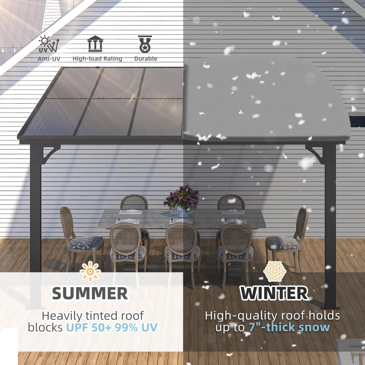 AECOJOY 10' x 12' Wall-Mounted Hardtop Gazebo Outdoor Aluminum Pergola with Adjustable Height for Garden, Patio, Backyard-Gray
