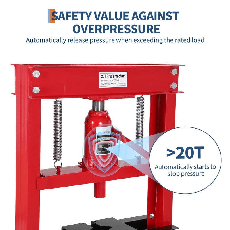 TROPOW 20 Ton Hydraulic Shop Press – Heavy-Duty H-Frame Press with Adjustable Height, Dual Plates & Dust Cover – Red