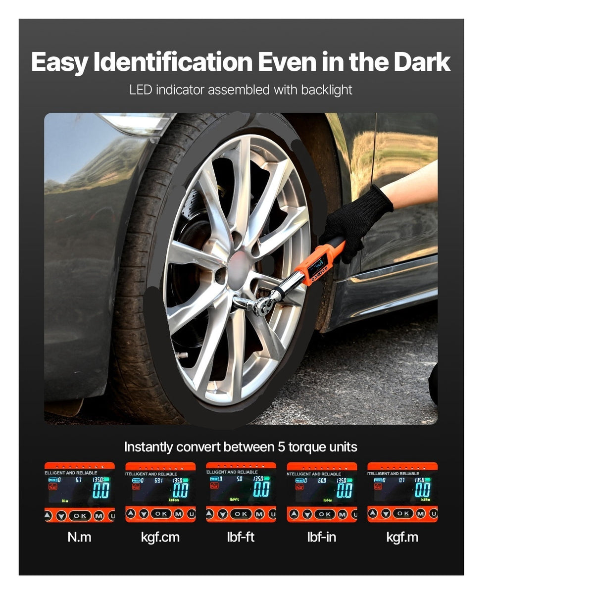 Digital Torque Wrench 72-Tooth ±2% High Accuracy Electronic Torque Wrench Preset Value Buzzer ,Widely Used