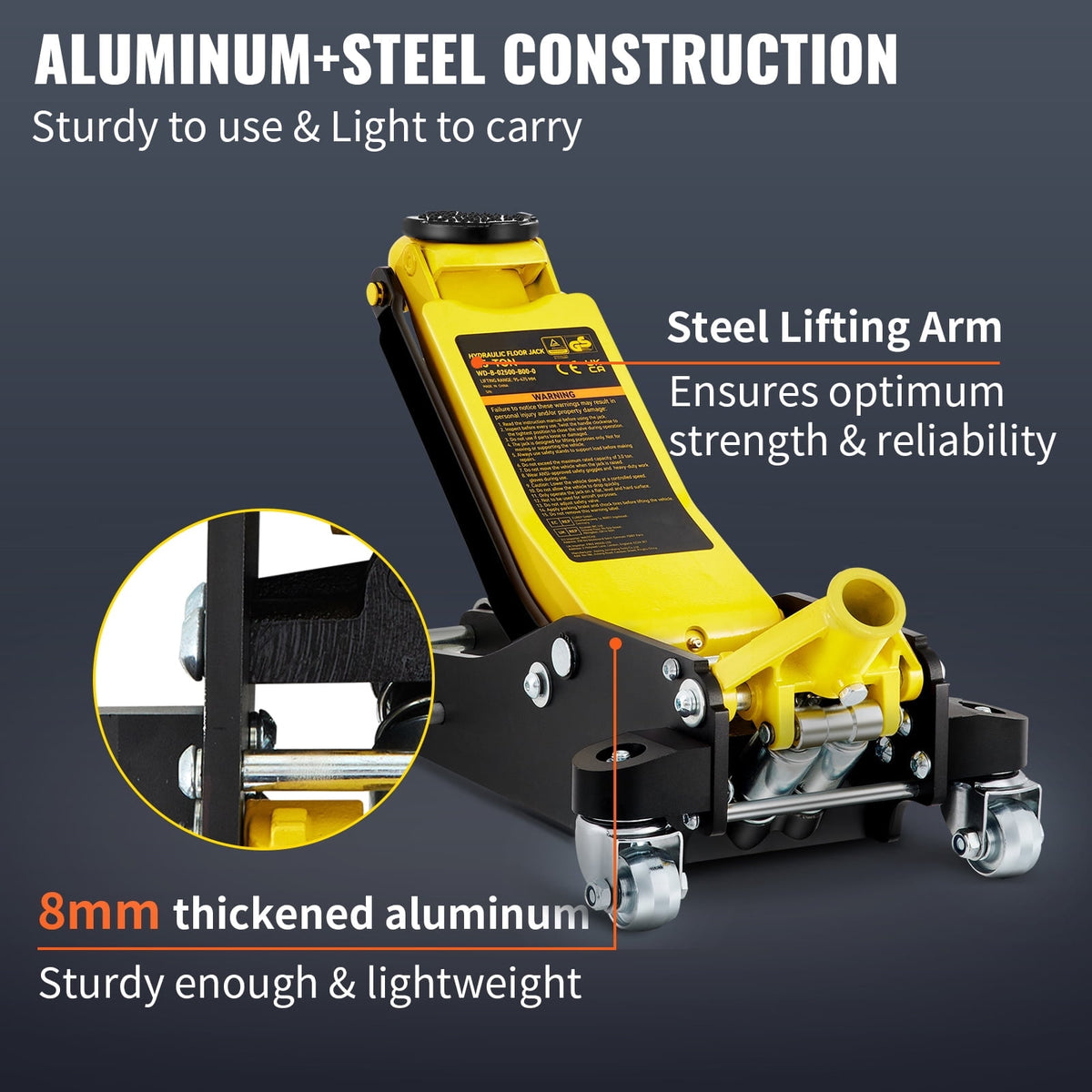 KFFKFF Ground Lift, 2.5 Ton Compact Ground Lift, Hybrid of Aluminum and Steel Competitive Ground Lift with Twin Pistons Rapid Elevation Pump, Ground Lift Elevation Span 3-3/4"-18-7/10"