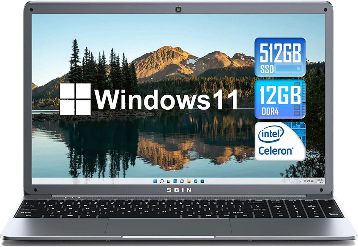 2026 NewSGIN 15.6inch Laptop 12GB DDR4 512GB SSD Windows 11 with Intel Celeron N5095A Full HD 1920x1080