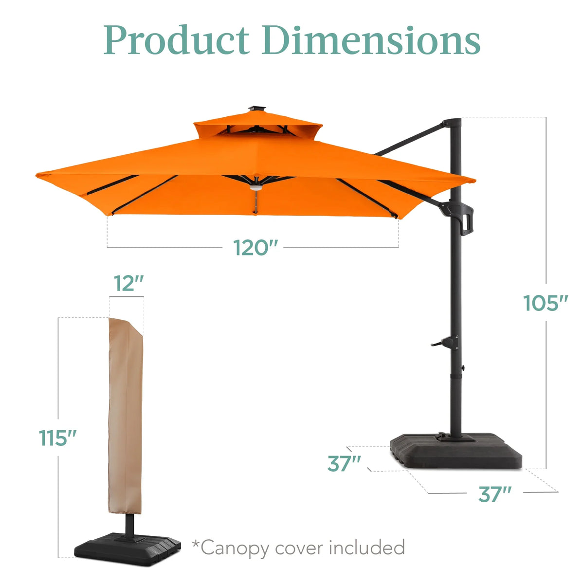 2026 NewBest Choice Products 10x10ft 2-Tier Square Outdoor Solar LED Cantilever Patio Umbrella w/ Base Included - Tan