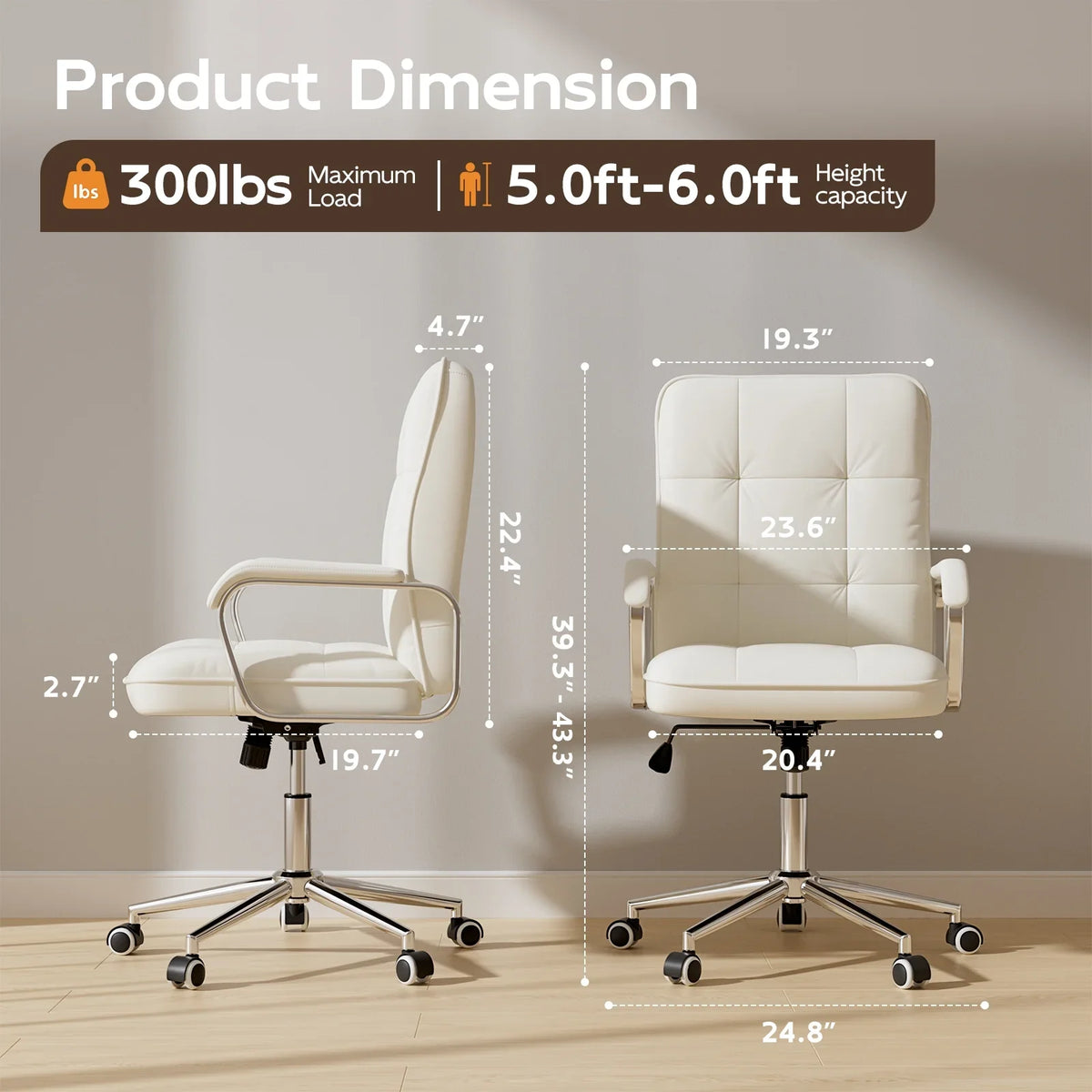 2026 NewSolfway White Office Chair, Swivel Leather Computer Desk Chair with Wheels and Padded Arms, Executive Office Chair for Adults