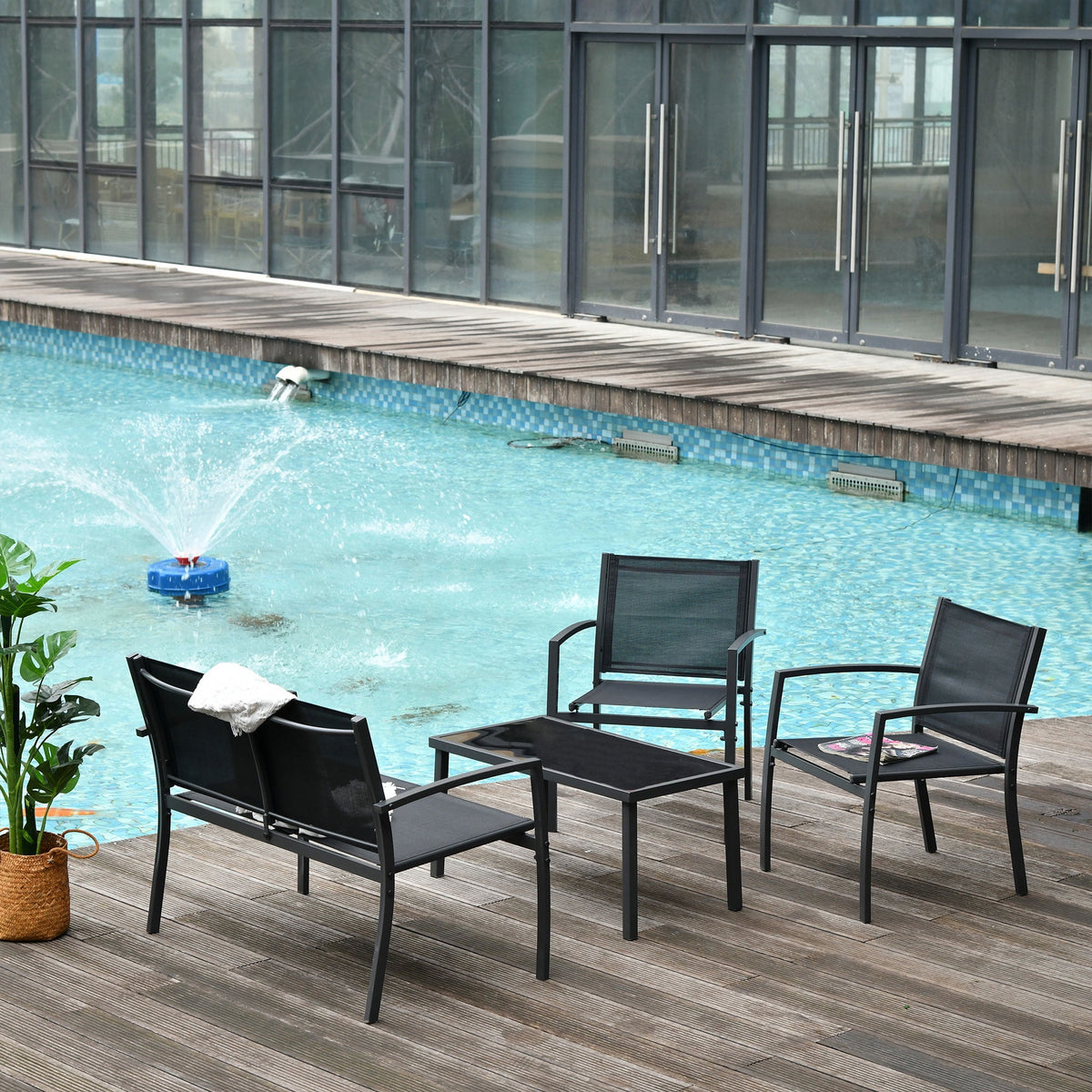 Outsunny 4 Piece Patio Furniture Set, Metal Outdoor Furniture Set, Black