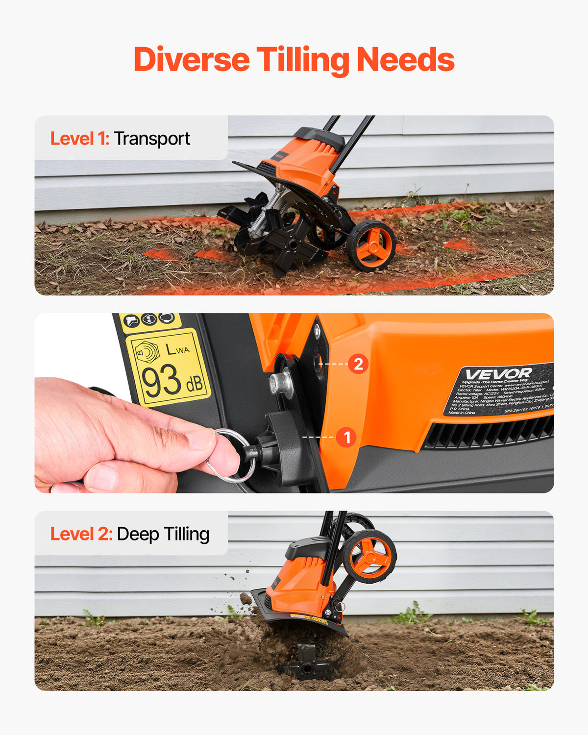 VEVOR Corded Electric Tiller, 14 Inch Tilling Width Garden Rototiller, 10-Amp Motor Heavy-Duty Tilling Machine, Cultivator with Steel Tines and Foldable Handle