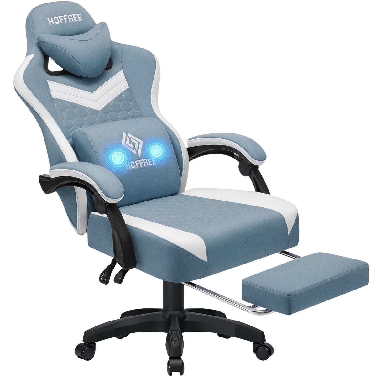 2026 NewHoffree Gaming Chair with Massage Fabric Office Chair with footrest for Adults, Ergonomic Gamer Chair with Headrest and Lumbar Support for Office Gaming, 440 LBS