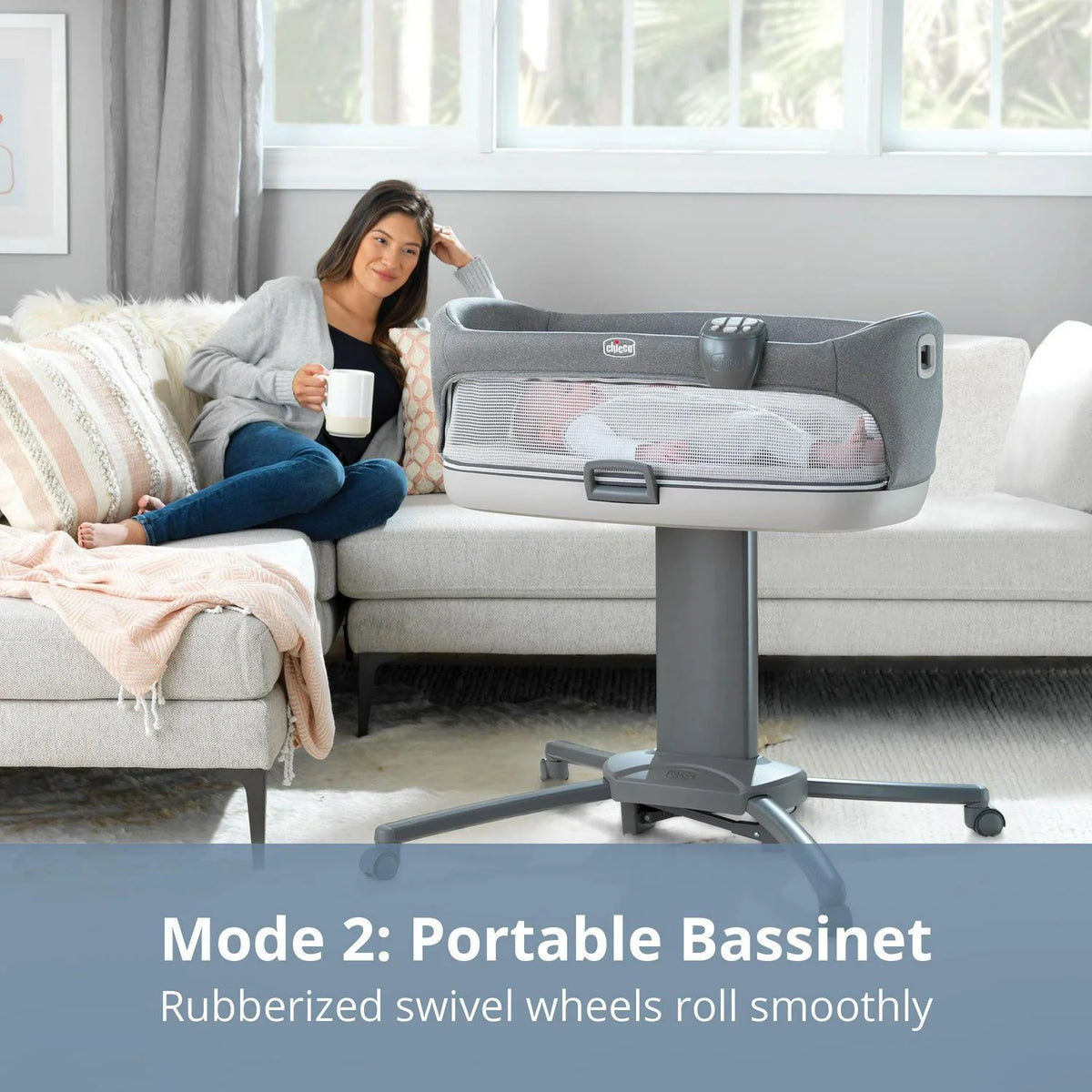 2026 NewChicco Close to You 3-in-1 Portable Bedside Bassinet and Changing Table - Heather Grey (Grey). New