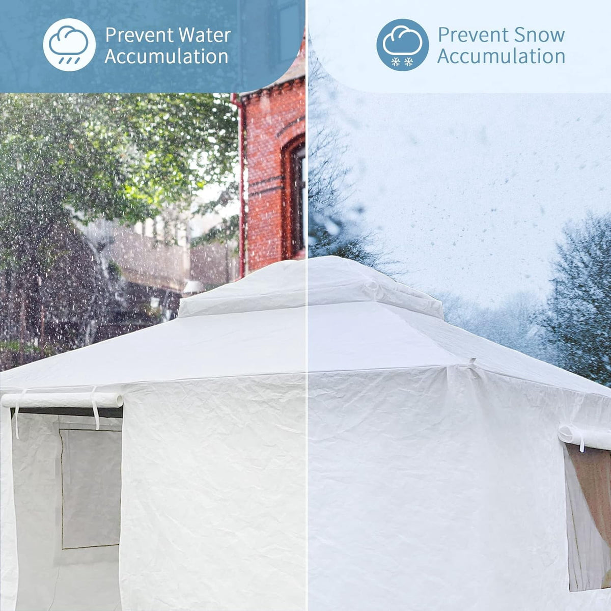 Domi 10' x 12' Double Roof Universal Winter Gazebo Cover for Hardtop Gazebos,Enclosed Cover with Sidewalls and Mesh Windows Waterproof (White)