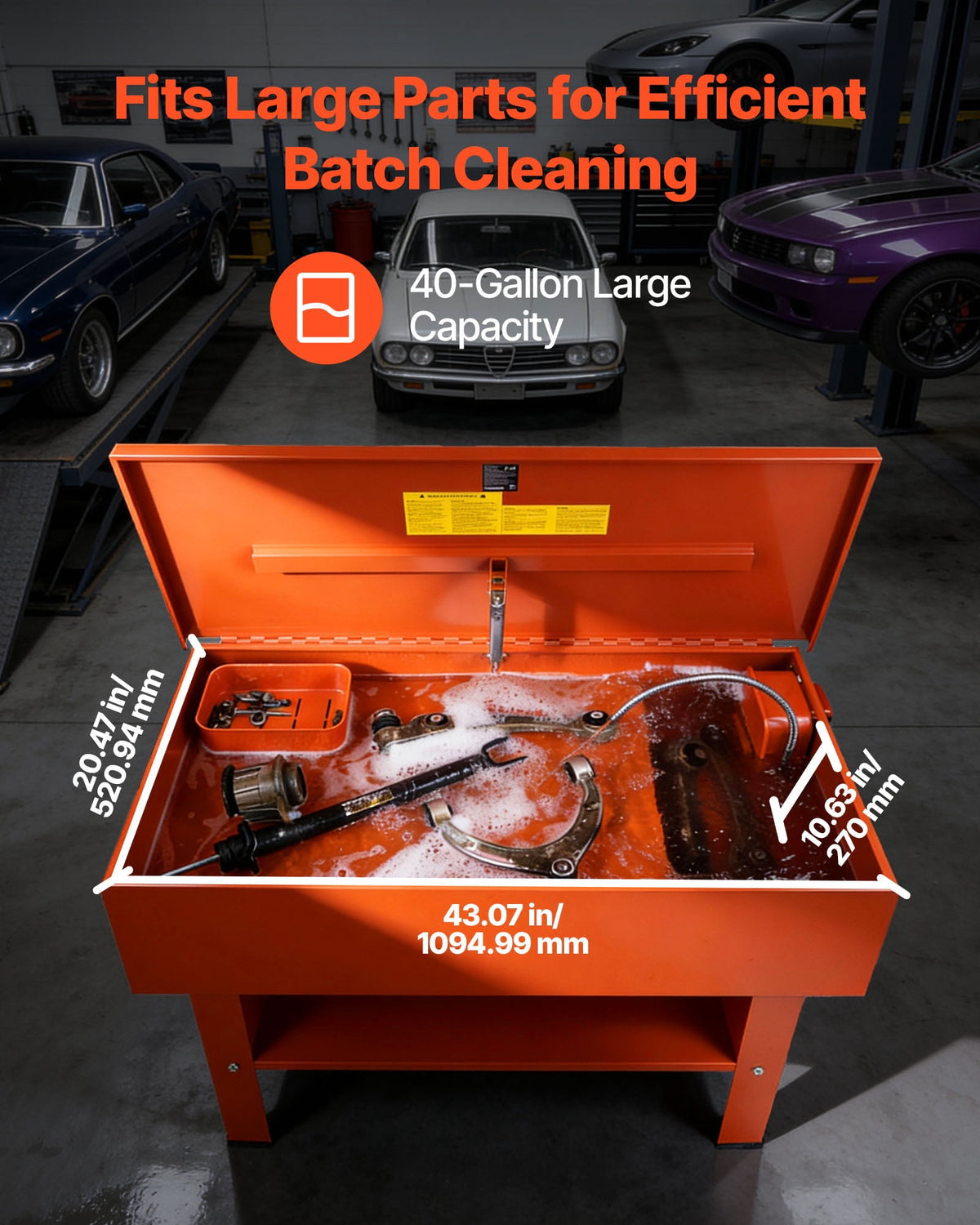 VEVOR Parts Washer 40-Gallon, 17 Gallon Solvent Capacity, 1 Gallon per Minute Max Pump Output, Steel Cabinet Electric Pump Automotive Parts Washer Cleaner