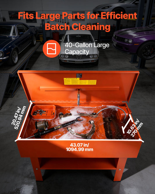 VEVOR Parts Washer 40-Gallon, 17 Gallon Solvent Capacity, 1 Gallon per Minute Max Pump Output, Steel Cabinet Electric Pump Automotive Parts Washer Cleaner