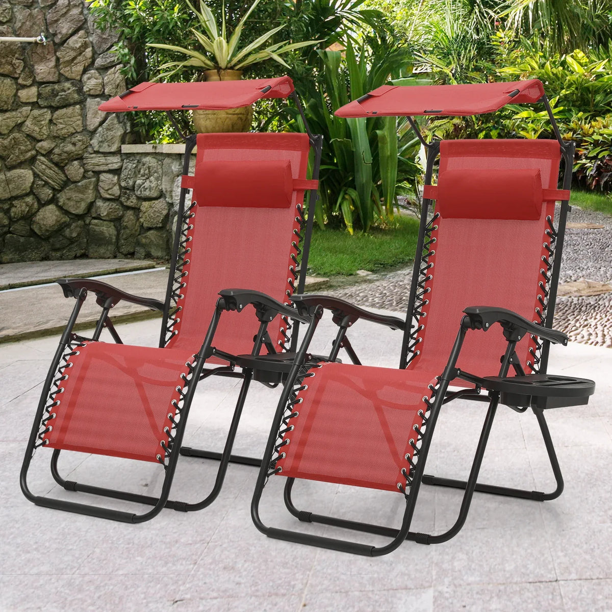 2026 NewMoNiBloom Zero Gravity Chairs Set of 2, Folding Outdoor Patio Beach Recliner with Canopy Shade & Headrest, Black