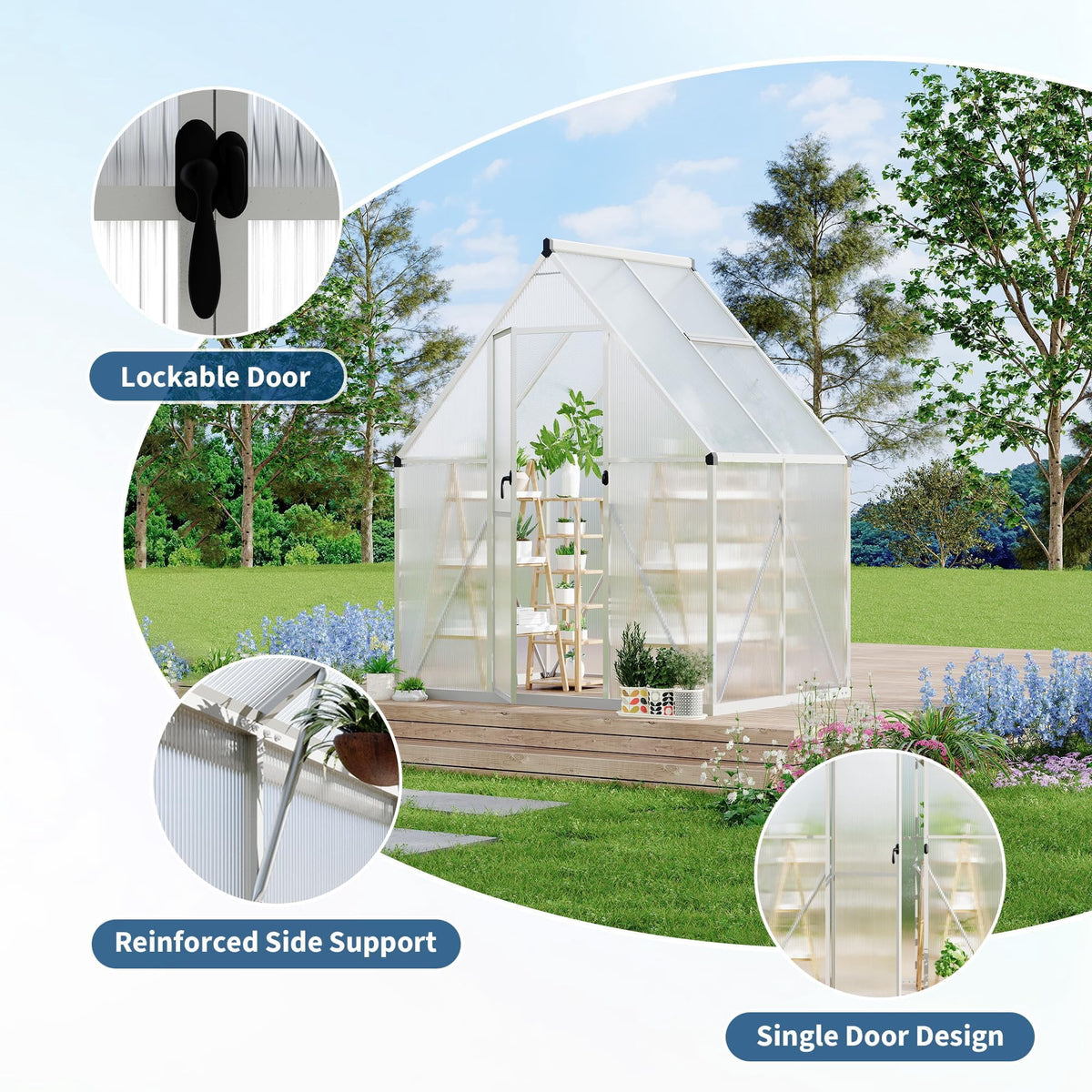 GloryStar 4X6 FT Hard Anodized Aluminum Greenhouse, Easy & Quick Assembly Garden Greenhouse