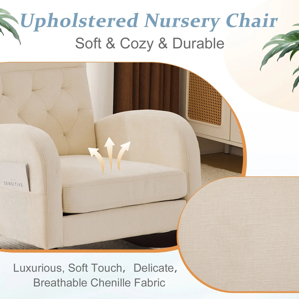 2026 NewKtaxon Rocking Accent Chair Glider Reading Chair Comfy Teddy Velvet Upholstered Single Sofa Rocker for Living Room, Nursery, Bedroom Beige