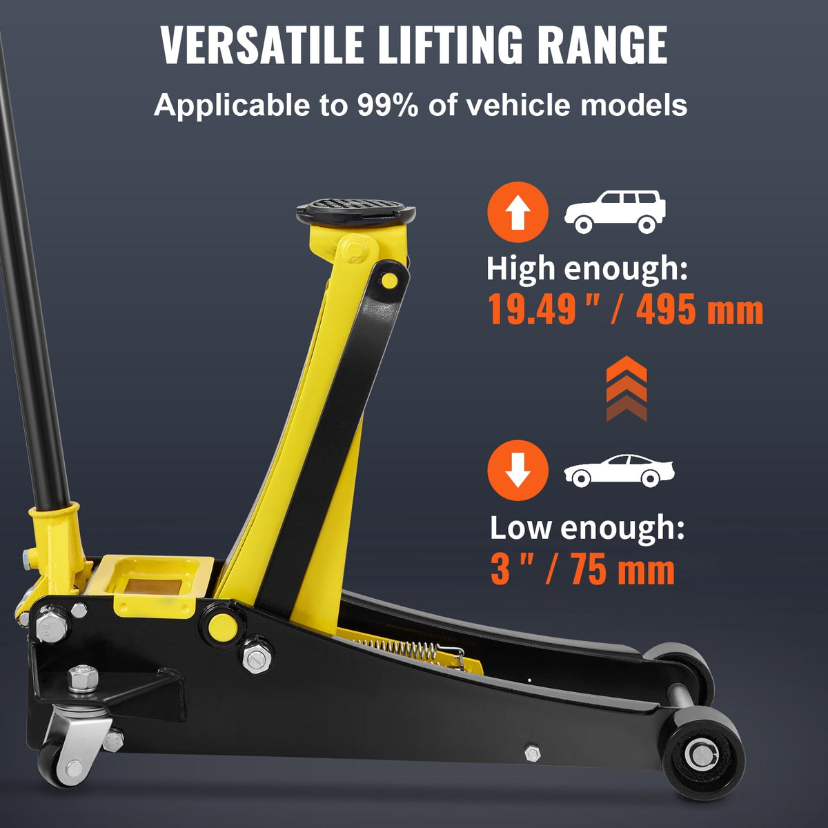KFFKFF Floor Jack, 2.5 Ton Ground Elevator, Robust Steel Sport Ground Elevator with Twin Pistons Speedy Elevation Pump, Elevation Scope 3.64"-19.49"
