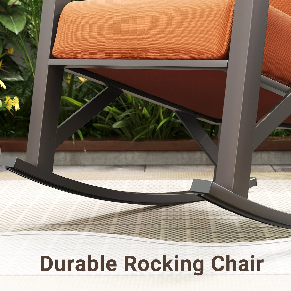 2026 NewMRUAKA Rocking Chair Bistro Set,3 Piece Outdoor Patio Furniture Set with 2 Rockers and 1 Metal Coffee Table with Thick Cushions for Porch,Backyard,Poolside,Beige