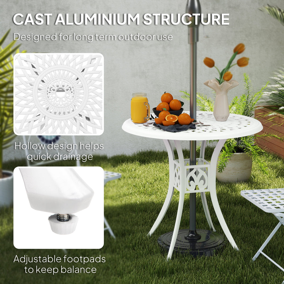 Outsunny 30-inch Round Patio Dining Table, White