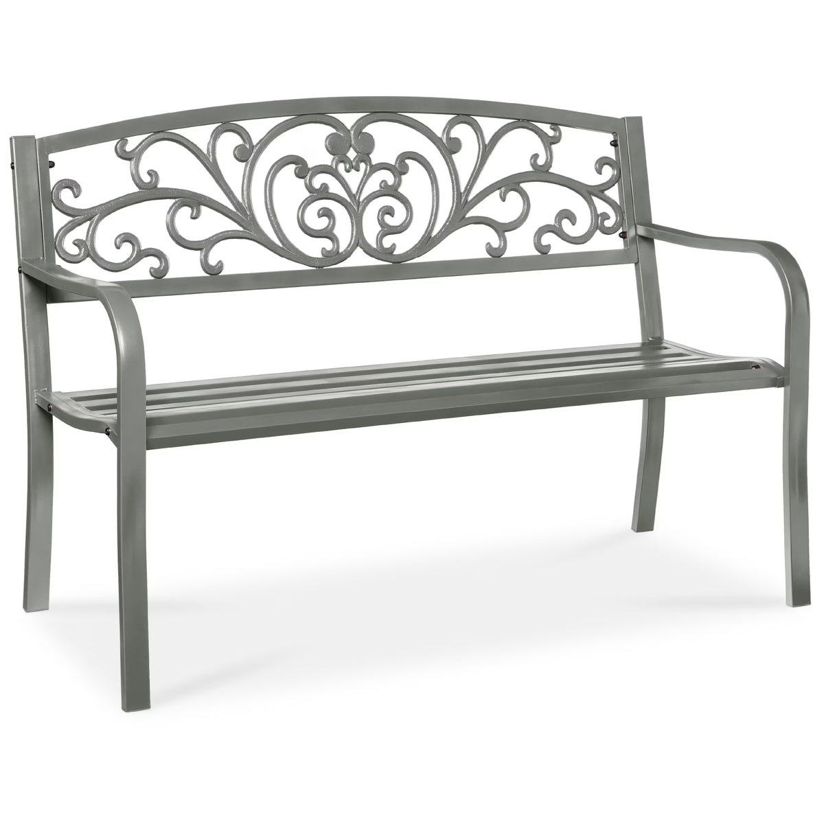 2026 NewBest Choice Products Outdoor Steel Bench Garden Patio Porch Furniture w/ Floral Design Backrest - Black