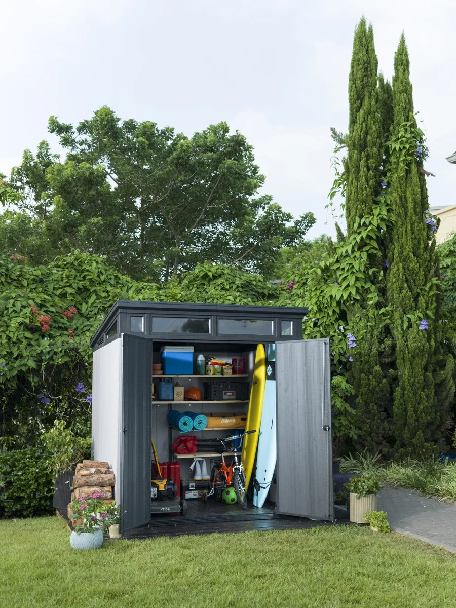 2026 NewKeter Artisan 9x7 Foot Large Outdoor Shed & Floor w/Modern Design, Grey