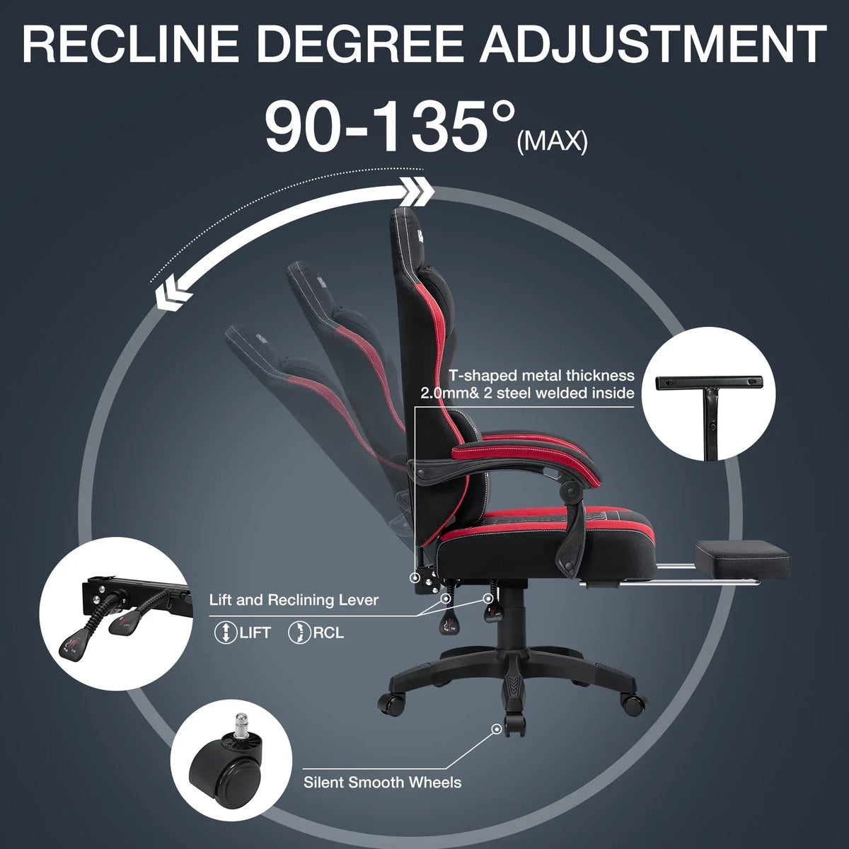 2026 NewHoffree Gaming Chair with Massage Fabric Office Chair with footrest for Adults, Ergonomic Gamer Chair with Headrest and Lumbar Support for Office Gaming, 440 LBS