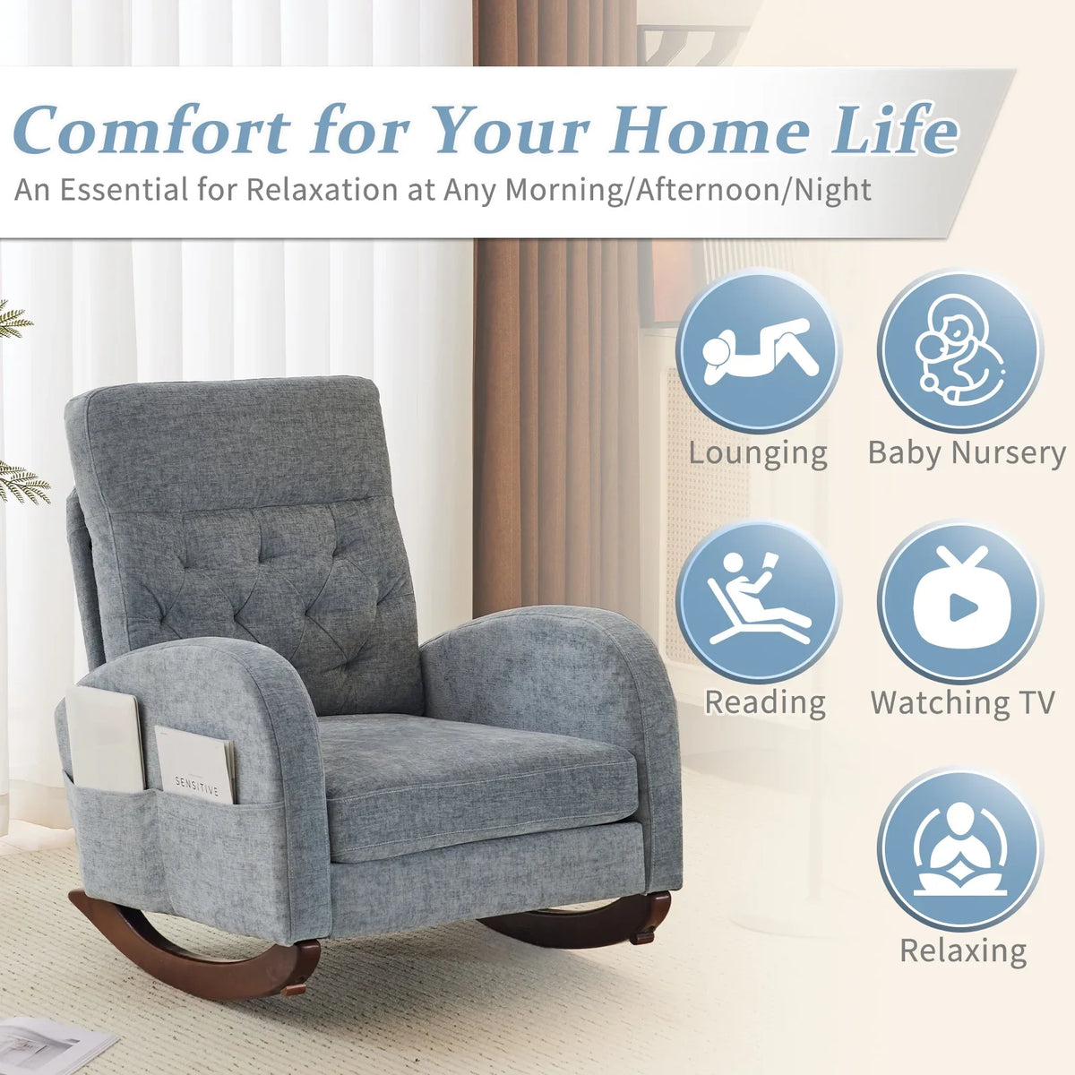 2026 NewKtaxon Rocking Accent Chair Glider Reading Chair Comfy Teddy Velvet Upholstered Single Sofa Rocker for Living Room, Nursery, Bedroom Beige