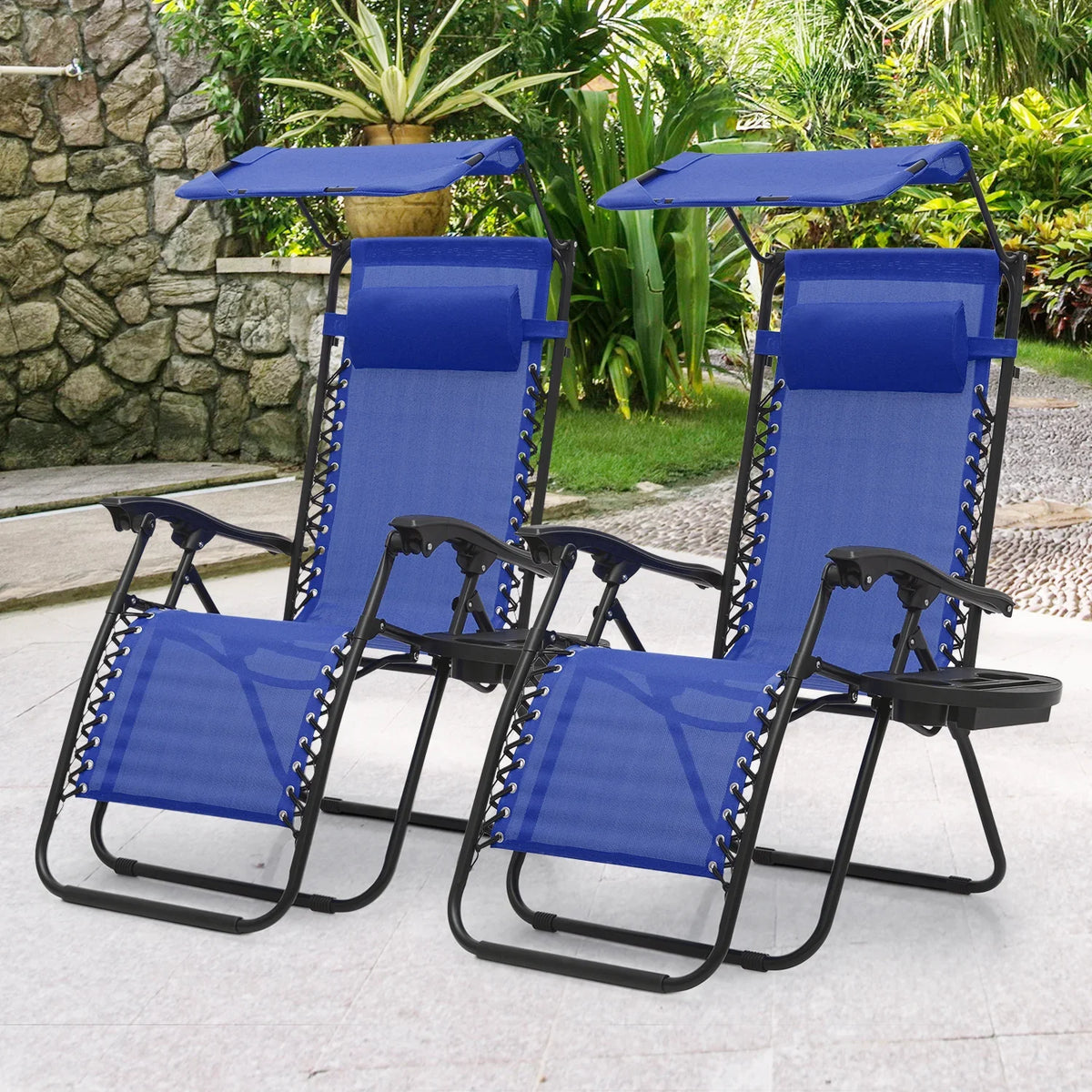 2026 NewMoNiBloom Zero Gravity Chairs Set of 2, Folding Outdoor Patio Beach Recliner with Canopy Shade & Headrest, Black