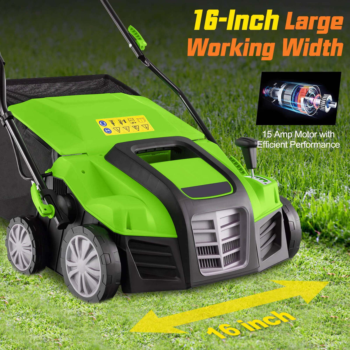 IRONMAX 16-Inch Electric Dethatcher & Scarifier 15A 2-In-1 Lawn Dethatcher Green