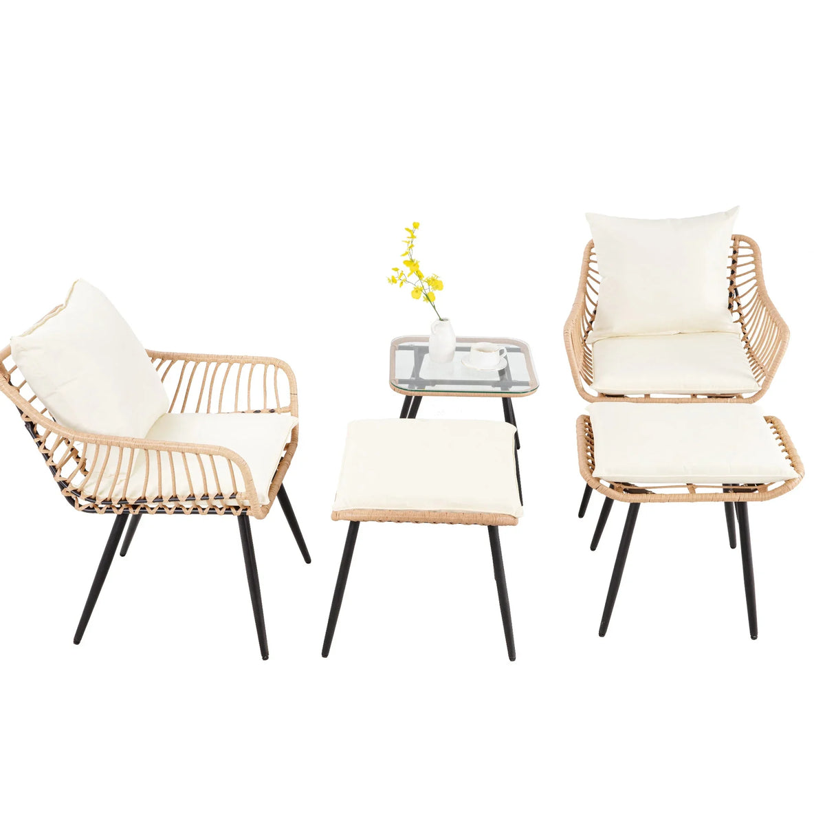 2026 NewAinfox 3-Piece Steel Outdoor Bistro Sets with Metal Chairs and Glass Top Table, Beige