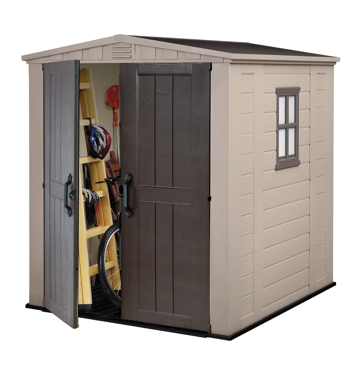 2026 NewKeter Factor 8 x 11 Foot All Weather Resin Outdoor Storage Shed, Taupe