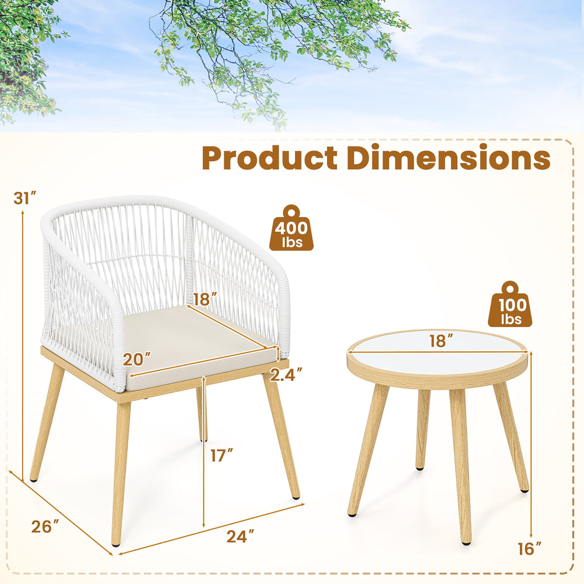 Gymax 3 Pieces Patio Bistro Set Outdoor PE Wicker Conversation Furniture Set