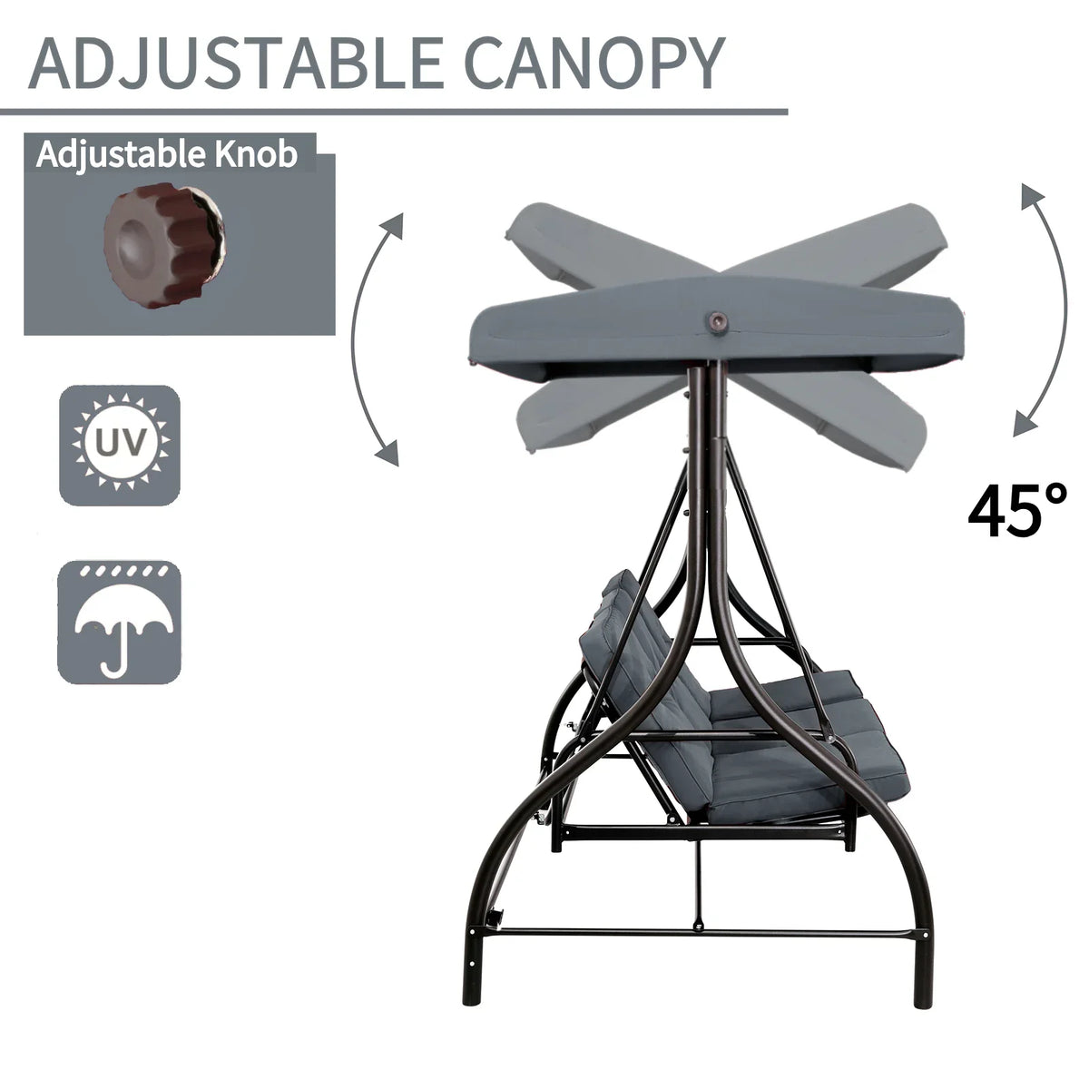 2026 NewArlopu 3 Person Porch Swing Outdoor Converting Canopy Swing Glider with Canopy