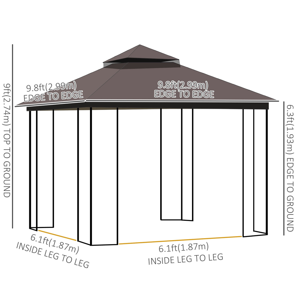 Outsunny 10'x10' Soft-top Patio Gazebo Deck Canopy, Coffee