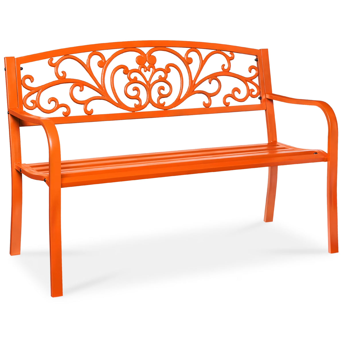 2026 NewBest Choice Products Outdoor Steel Bench Garden Patio Porch Furniture w/ Floral Design Backrest - Black