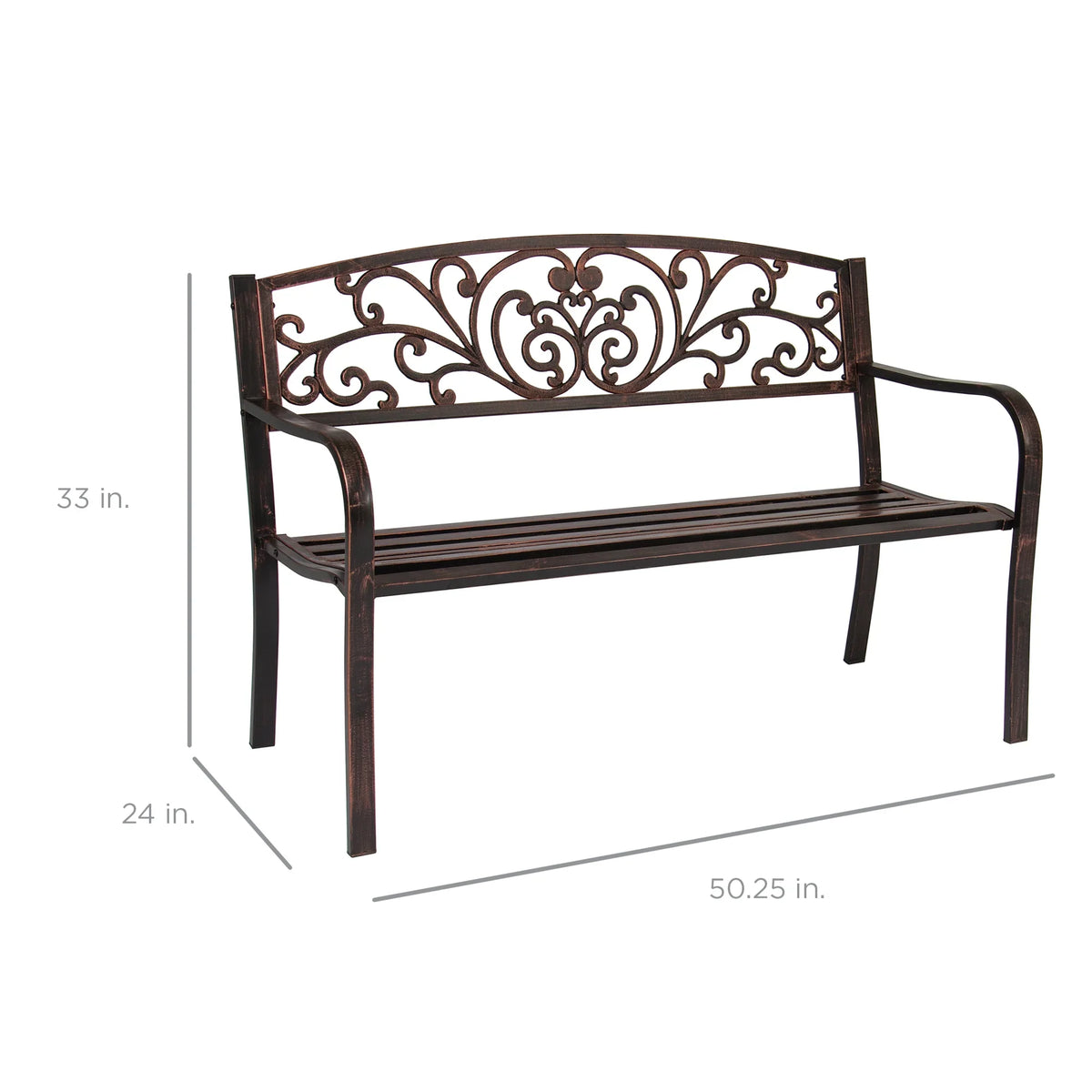 2026 NewBest Choice Products Outdoor Steel Bench Garden Patio Porch Furniture w/ Floral Design Backrest - Black