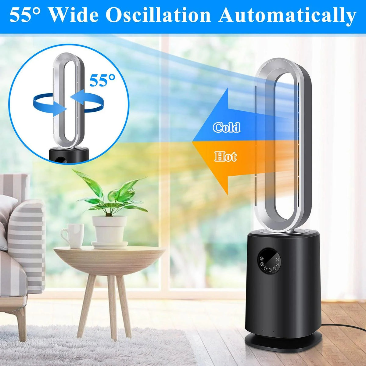 2026 New35″ Space Heater Bladeless Tower Fan. Heater & Cooling Fan with Remote Control.Black