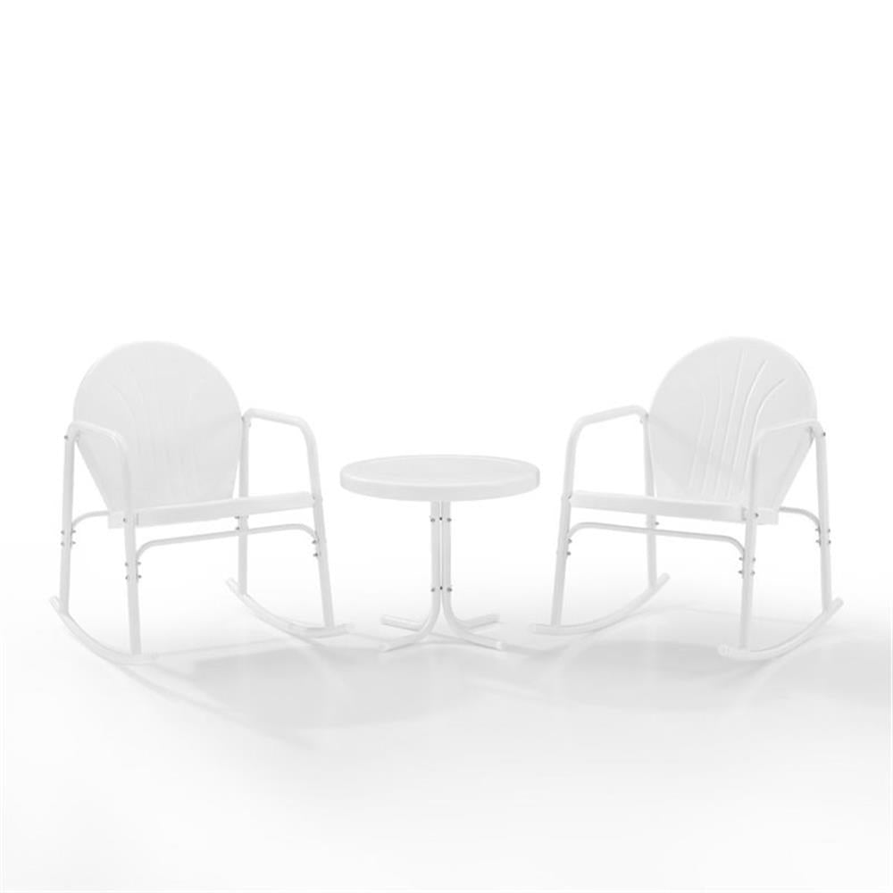 Afuera Living 3-Piece Metal Outdoor Rocking Chair Set in White