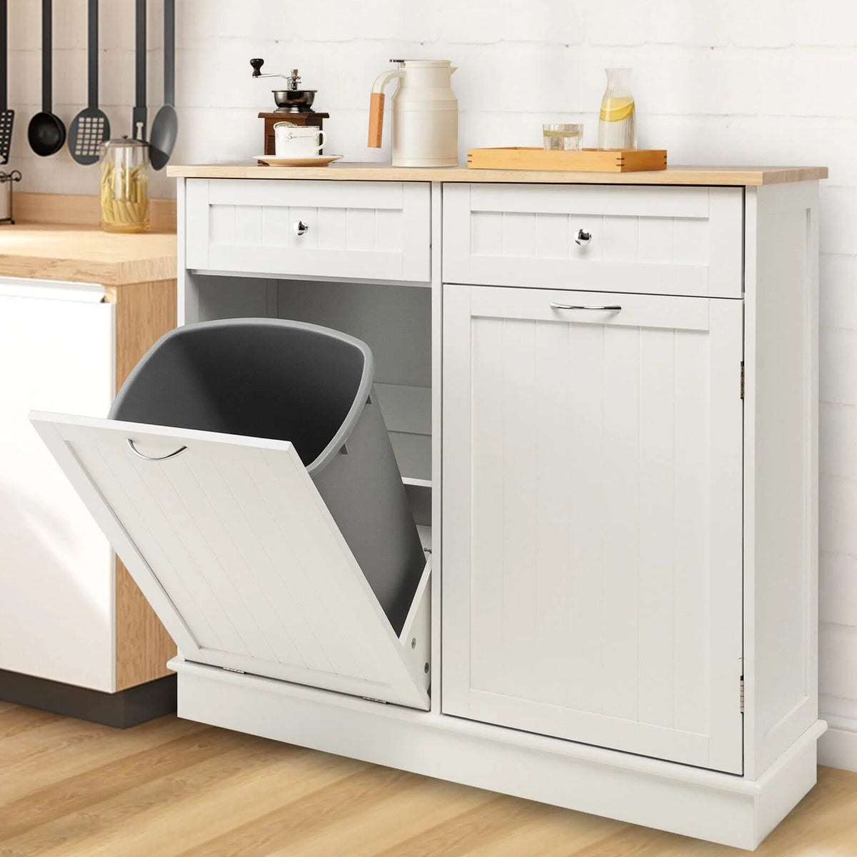 Giantex Kitchen Trash Cabinet, Tilt Out Trash Bin Cabinet with Single Trash Can Holder