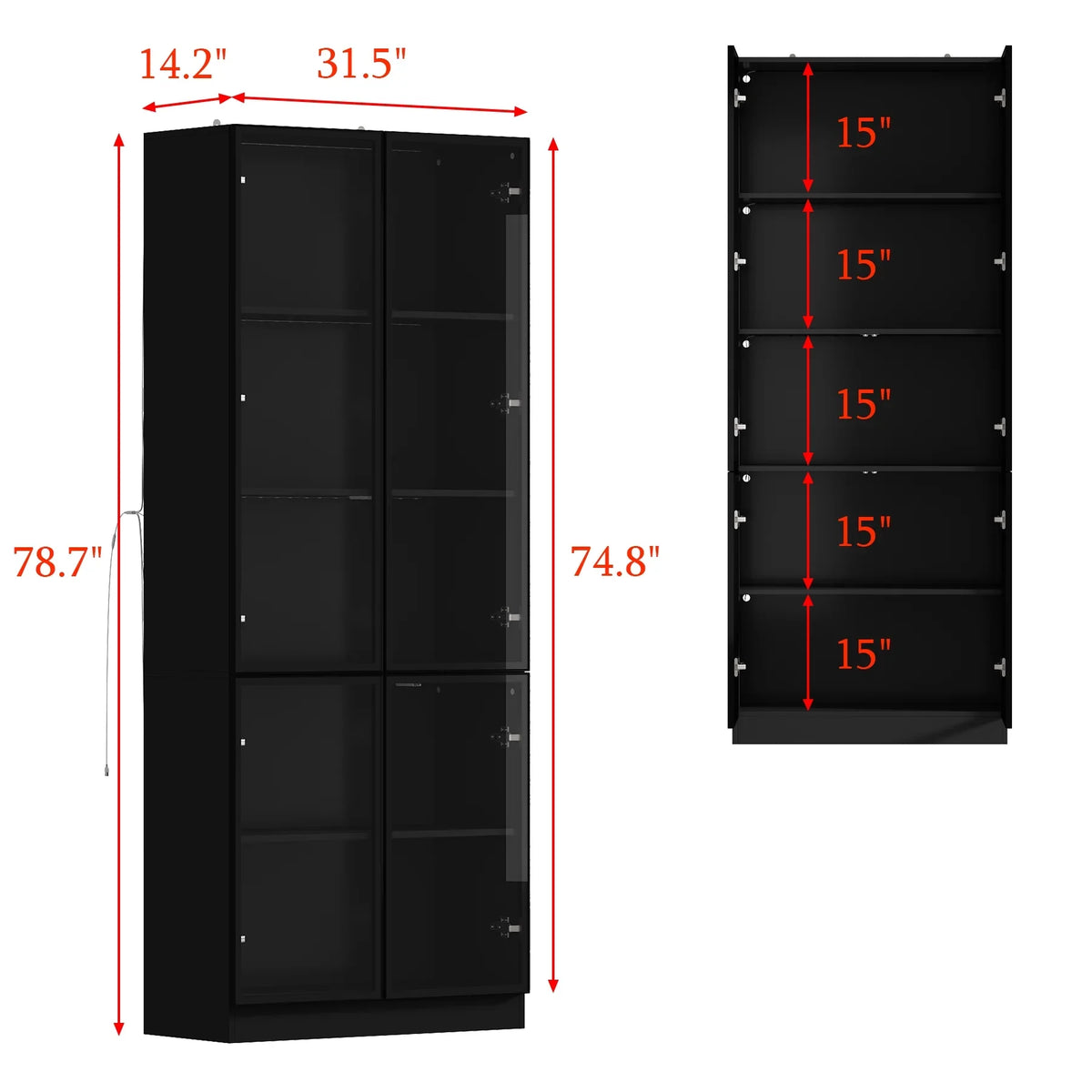 2026 NewKULAGAGA Bookcases Organizer with LED Lights, Heavy Duty Display Cabinet with Glass Door for Living Room, 31.5" Wide